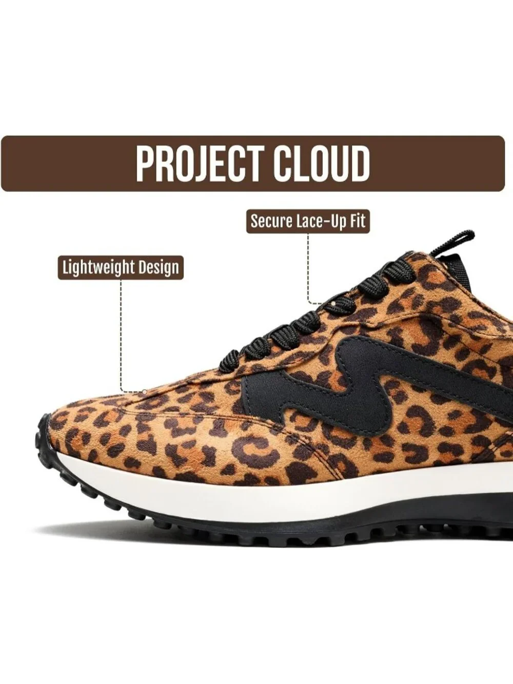 Women's Leopard Lightweight Trendy Lace Up Memory Foam Insole Non-Slip Sneaker